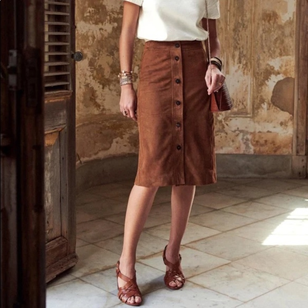 SEZANE GOAT SUEDE LISETTE SKIRT IN CAMEL SIZE:34
